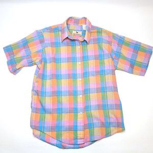 Vintage 80s Haberdasher Pastel Plaid Button-Down Casual Shirt Size Women's 13